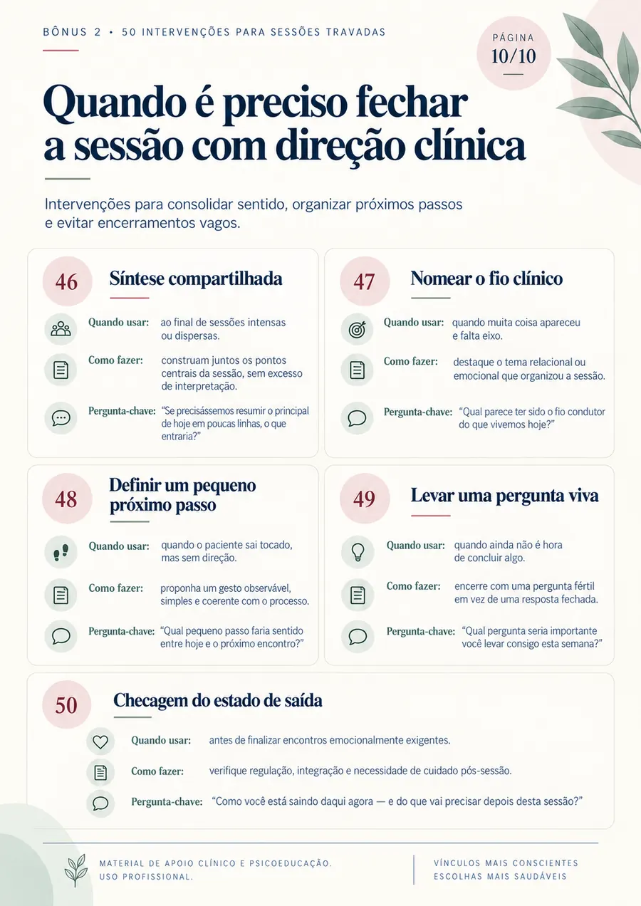 Página interna do bônus 2: Fechar a sessão com direção clínica