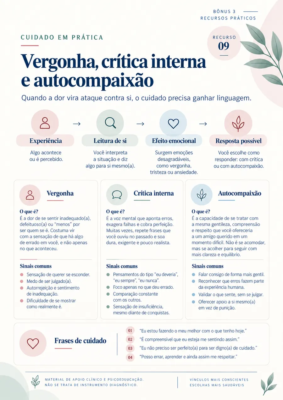 Página interna do bônus 3: Vergonha, crítica interna e autocompaixão
